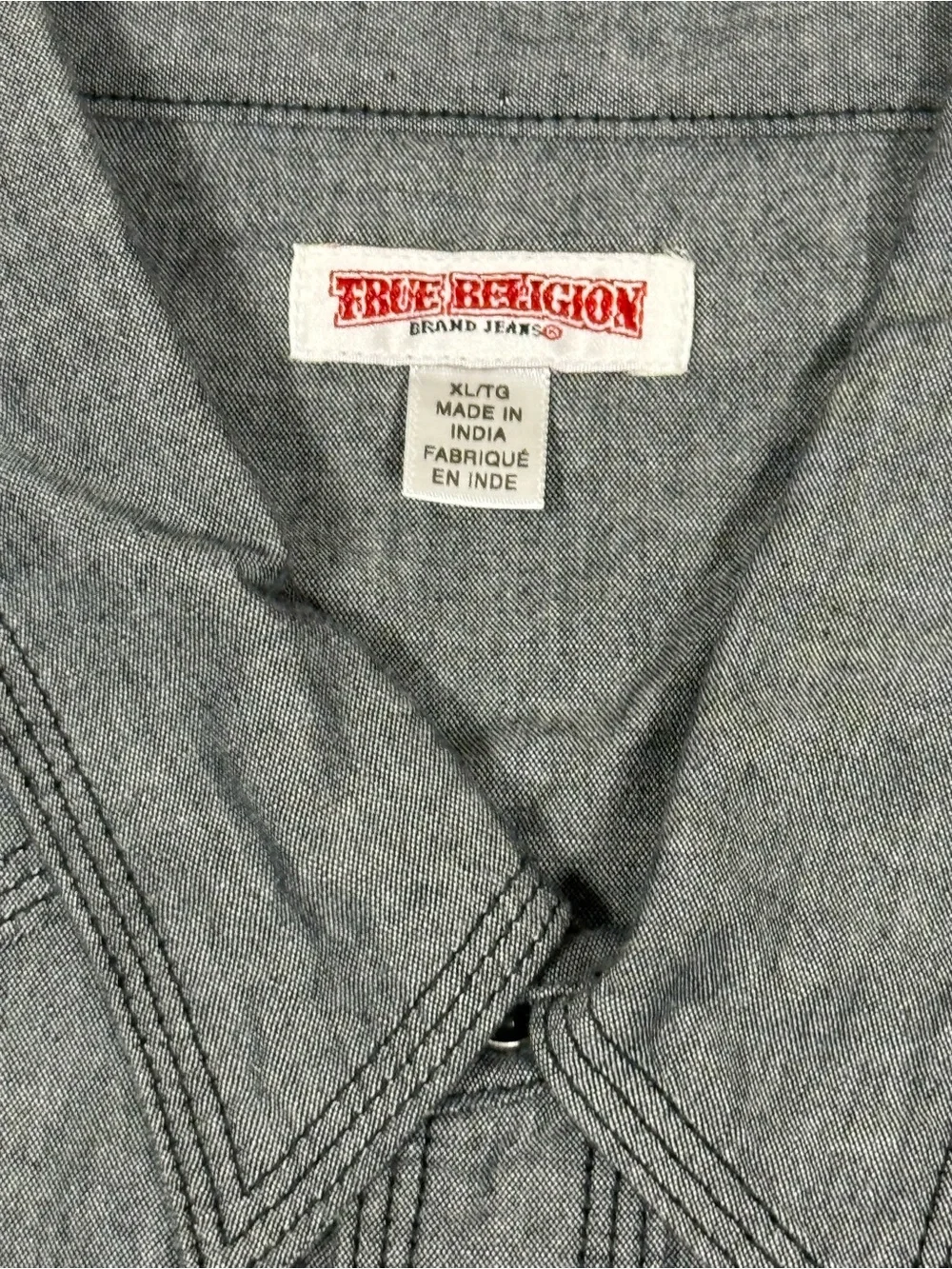 True Religion Western Pearl Snap Chambray Shirt Mens XL Black Gray Pockets NWT